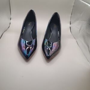 Clark's Kitten Heel Black Metallic Patent Leather Pump Sz 9.5